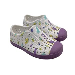 Native Girl's Under the Sea Creatures White Purple Slip On Sneakers Size 6